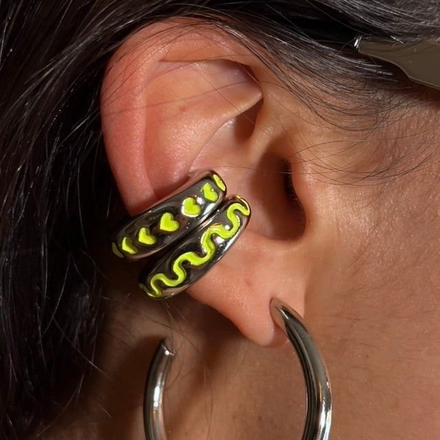 Earcuff Pink Snake (Black Silver-Neón)