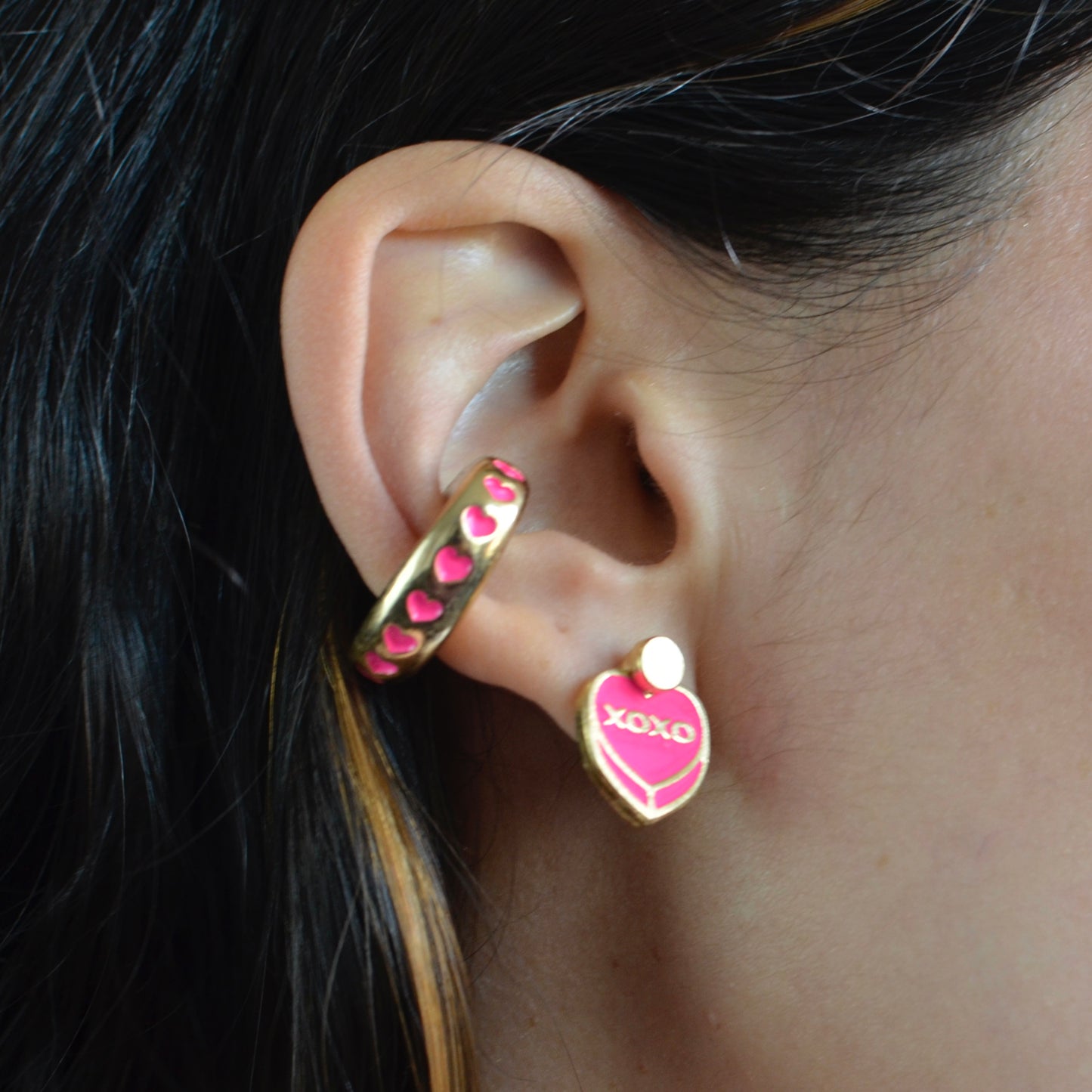 Earcuff Green Hearts (Gold-Neón)