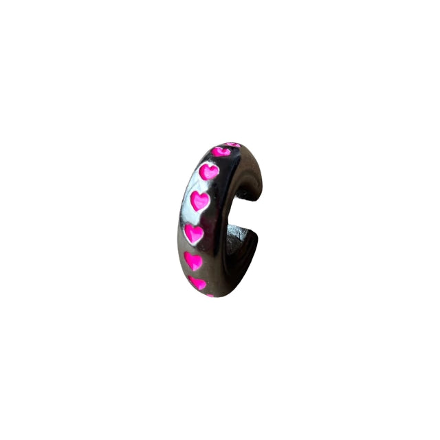 Earcuff Pink Hearts (Black Silver-Neón)