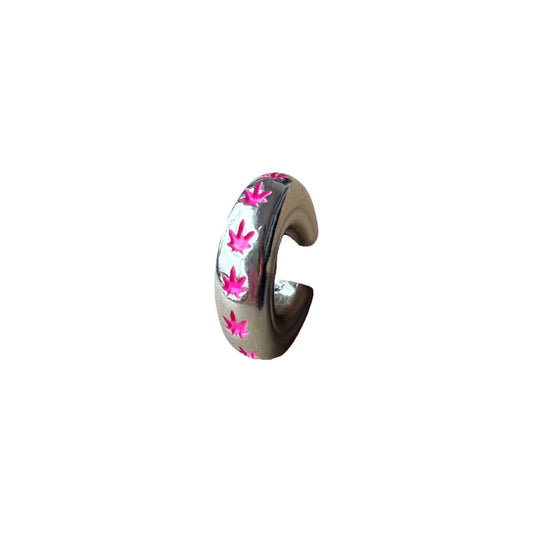 Earcuff Pink Weeds (Silver-Neón)