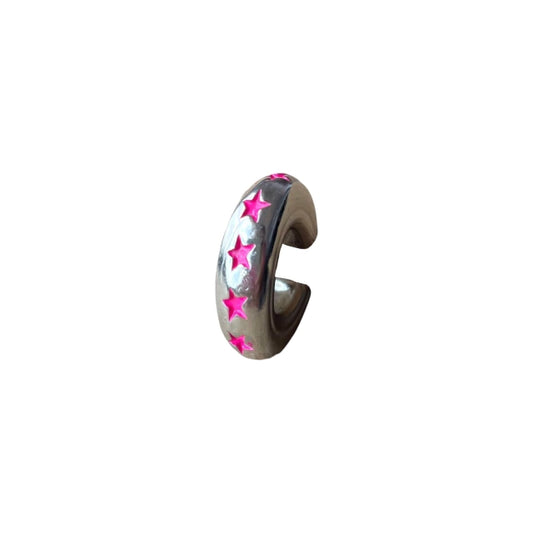 Earcuff Pink Stars (Silver-Neón)