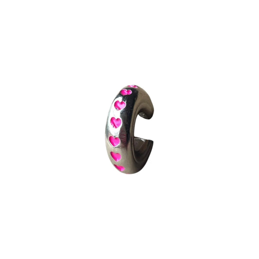 Earcuff Pink Hearts (Silver-Neón)